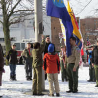 <p>New Rochelle Boy Scouts raised the city flag outside City Hall.</p>
