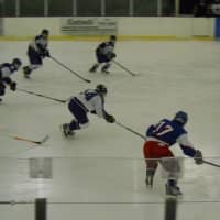 <p>Joey Ramondelli, #14, had four assists in New Rochelle&#x27;s 5-2 win over Eastchester/Tuckahoe/Bronxville in a Section 1 Division 1 hockey game Wednesday.</p>