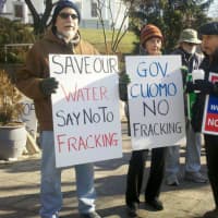 <p>Anti-fracking demonstrators Saturday in Hastings.</p>