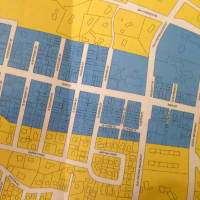<p>The proposed historic district is shown in blue.</p>