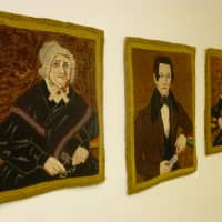 <p>Rugs become portraits in the exhibit at the Pound Ridge Library.</p>