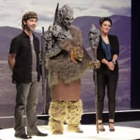 <p>Hartsdale resident Meagan Hester, far right, stands with her partner Anthony and her goblin king creation. The team won the first round of the reality competition &quot;Face Off.&quot;</p>
