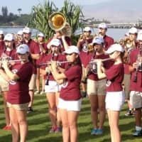 <p>The Harrison High School Marching Band plays in Pearl Harbor, Hawaii. </p>