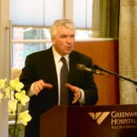 <p>Dr. Thomas Lynch, Jr., director of the Yale Cancer Center, speaks to a crowd at Tuesday&#x27;s ceremony at the renovated Greenwich Hospital Bendheim Cancer Center.</p>
