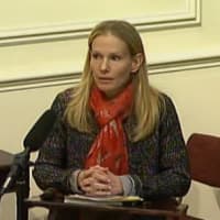 <p>Sarah Goddard of the Rye Sustainability Committee spoke Wednesday at a meeting of the Rye City Council.</p>
