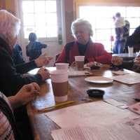 <p>New York State Assemblywoman Sandy Galef, right, stopped by to hear what Borgia and residents were talking about.</p>