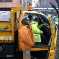 <p>Hastings Department of Public Works crew heads out with a salt spreader.</p>
