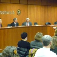 <p>The Greenwich Board of Estimates and Taxation listens to a speaker during the public hearing portion of Monday&#x27;s meeting.</p>