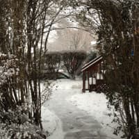 <p>The foot path between Garden Drive and Dearborn Ave. in Rye accumulates snowfall Friday.</p>