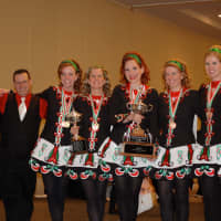 <p>Karen Hanley (holding the trophy) is a member of the O&#x27;Rourke Irish Dancers of White Plains.</p>