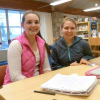 <p>Molly Tricomi, left, and friend Ekaterina Dyakova, both 16 and juniors at New Canaan High School, spend part of their Tuesday away from school studying at New Canaan Library. </p>