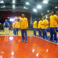 <p>Hastings&#x27; Martin Luther King Jr. players warm up for their game against Clark Academy of Dobbs Ferry.</p>