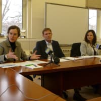 <p>From left, Greenwich Public Works Commission Amy Siebert, hired consultant Mike Doherty of AECON, Board of Education Chairman Leslie Moriarty and Superintendent of Schools William McKersie present a study to the media Wednesday.</p>