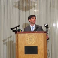 <p>New Rochelle Mayor Noam Bramson at the lectern during his State of the City address Thursday night.</p>