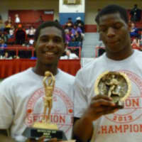 <p>Rajien Griffin, left, and teammate Jermaine Shaw helped lead Martin Luther King Jr. of Hastings to the title.</p>
