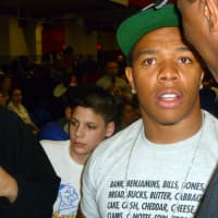 <p>Ray Rice attended both Class AA semifinal games on Friday and gave some tips to the New Rochelle players at halftime.</p>