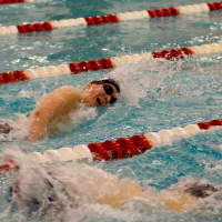 <p>Staples High School swimmer Jonathan Blansfield heads for home and victory in the 500 free at the FCIAC league championships.</p>