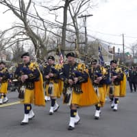 <p>The Westchester Police Emerald Society marched down White Plains Road.</p>