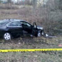 <p>This black sedan came to a stop on the grassy side of Farragut Avenue in Hastings-on-Hudson on Friday afternoon.</p>