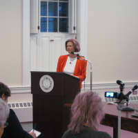 <p>Somers Town Supervisor Mary Beth Murphy talked about the affordable housing projects in Somers.</p>