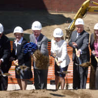 <p>From left, Sue McGraw, Terry McGraw, Nancy McGraw, Mayor Richard Moccia, Norwalk Hospital COO Lisa Brady and Andrew Whittingham at the ground breaking Friday for the new McGraw Center at Norwalk Hospital.</p>