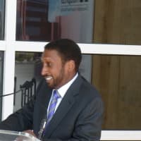 <p>Andrew Whittingham speaks at the ground breaking Friday of the new ambulatory pavilion at Norwalk Hospital. His family&#x27;s cancer center at the hospital will move into the new pavilion.</p>