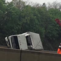 <p>A truck flipped on its side on Interstate 287 near White Plains Thursday afternoon. </p>