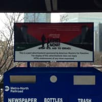 <p>Pro-Palestine ads went up at some Metro-North train stations in March in Westchester County, including White Plains.</p>