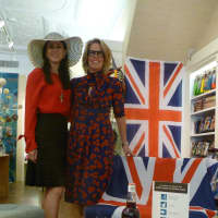 <p>Véronique Lee, left, and Liz Logie, owners of Atelier360 in Greenwich, show off their British paraphernalia to celebrate Prince Harry&#x27;s visit to town.</p>