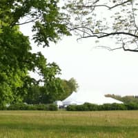 <p>Tents set up at the Greenwich Polo Club can be seen from Upper Cross Road. </p>