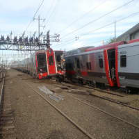 <p>Twitter user Rob Oliver tweeted this photo with the caption: My train just collided w another train in Bridgeport.</p>