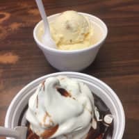 <p>Cookie dough and vanilla soft serve with hot fudge at Holy Cow in Red Hook.</p>