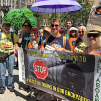<p>Bergen activists on the street in Philadelphia for the March for a Clean Energy Revolution.</p>