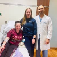 <p>Selena Campione with nurse Samantha Nelson and Dr. Nitesh Patel.</p>