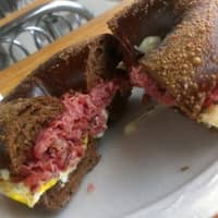 <p>The pastrami (with egg) on pumpernickel bagel at Pauli&#x27;s Deli and Bagels in Norwalk.</p>