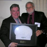 <p>Chef Peter X. Kelly, left, with Paul Anderson-Winchel Director, Lifting up Westchester.</p>