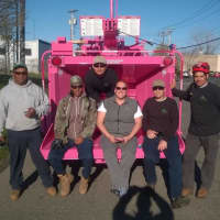 <p>Northeast Horticultural in Stratford founder Stacey Marcell works in a predominantly male-dominated field and industry. The pink wood chipper is a hallmark of the organic plant and tree care business.</p>