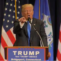 <p>Donald Trump makes a point during his campaign rally Saturday at the Klein.</p>