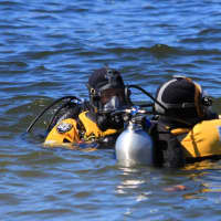 <p>Brookfield Police practice cold water dives into Candlewood Lake.</p>
