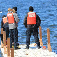 <p>Brookfield Police practice cold water dives into Candlewood Lake.</p>