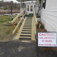 <p>The ramp made of pressure-treated lumber was complete by noon Saturday.</p>