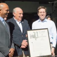 <p>Mariano Rivera looks on as Rivera Toyota and Scion of Mt. Kisco received a proclamation from State Assemblyman David Buchwald.</p>
