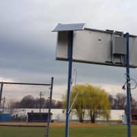 <p>A rear view of the new solar powered scoreboard</p>