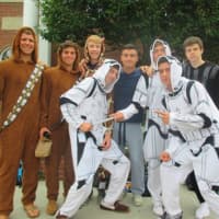 <p>The boys opted for similar designs on Pajama Day.</p>
