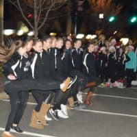 <p>Dancers kick up their feet at the Stony Hill tree lighting in Bethel.</p>