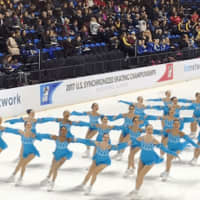 <p>The Skyliners Novice line skates to a gold medal at Nationals.</p>