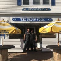 <p>Mike Bertanza (left) and Eric Felitto (right) in front of their restaurant in Black Rock.</p>