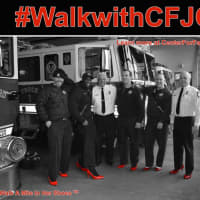 <p>Members of the Stratford Fire Department support the Walk A Mile In Her Shoes campaign for the Center for Family Justice.</p>