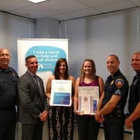 <p>Left to right are Stamford Police Chief Jon Fontneau, Sean Boeger, Stamford Police Association Union President, Jessica Feighan, Kerilyn Whitehead, Sergeant Rhett Connolly and Officer Mark Zaramba.</p>