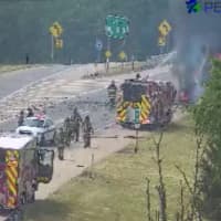 <p>A large truck fire on Interstate 81 at Exit 89 in Lebanon, Pennsylvania.</p>